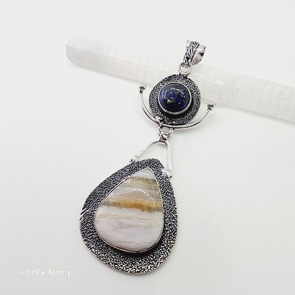 Jewelry - Huge! Crazy Lace Agate Lapis Lazuli Ethnic Handmade Pendant 3.38"